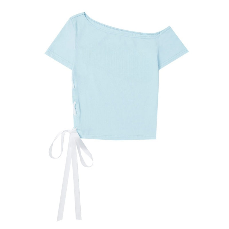 Fashionable Blue Tie-Up T-Shirt