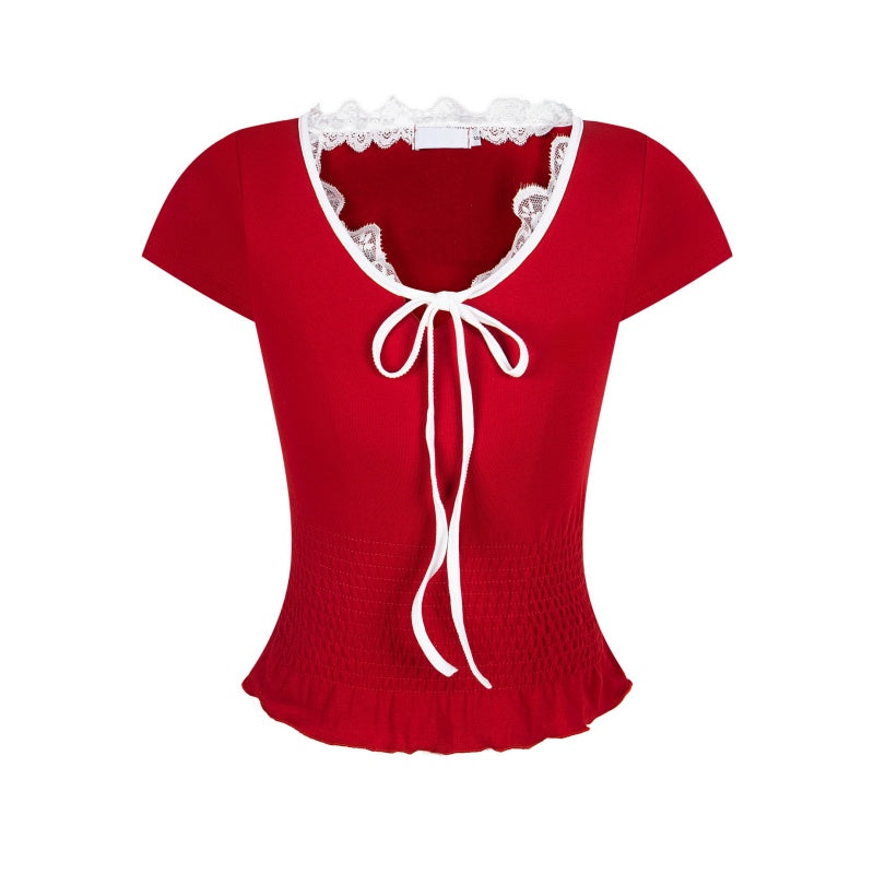 Fitted Red Tie-Up T-Shirt